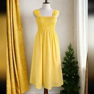 Nanette Women's Yellow Ruched Stretch Pleated Midi A-Line Dress Size 2
